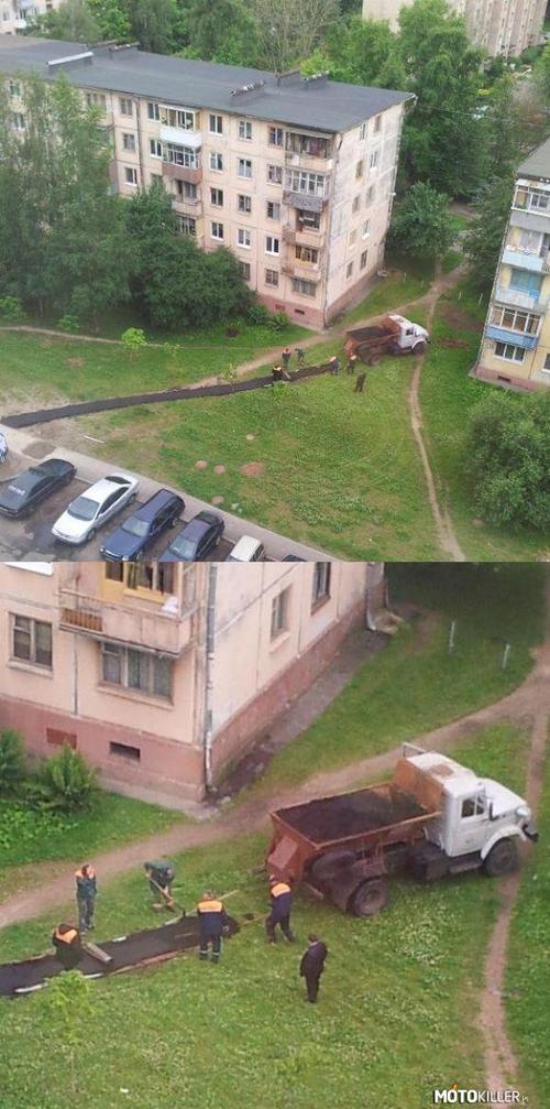 A tak się kładzie asfalt w Rosji